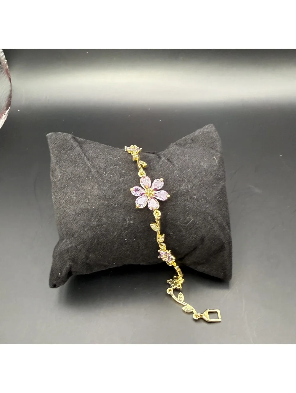 candy+clover lilac amethyst sakura vine crystal station gold tone bracelet